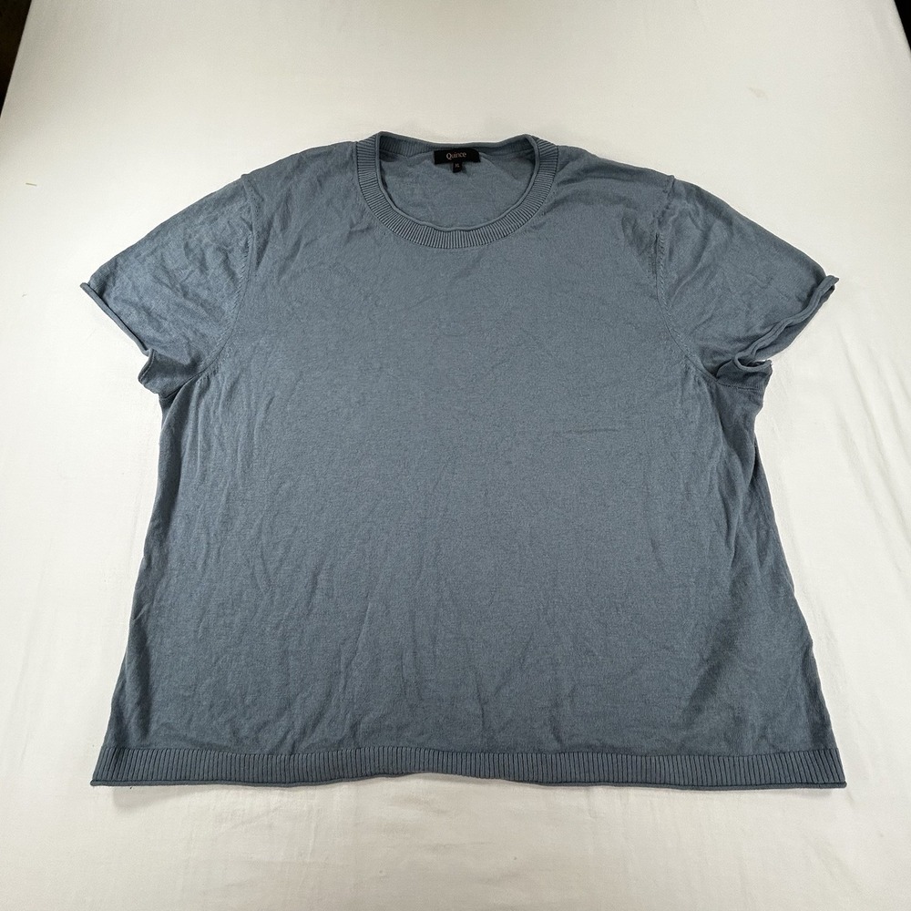 Quince Sweater Womens XL Blue Organic Cotton Cashmere Short Sleeve Knit Pullover